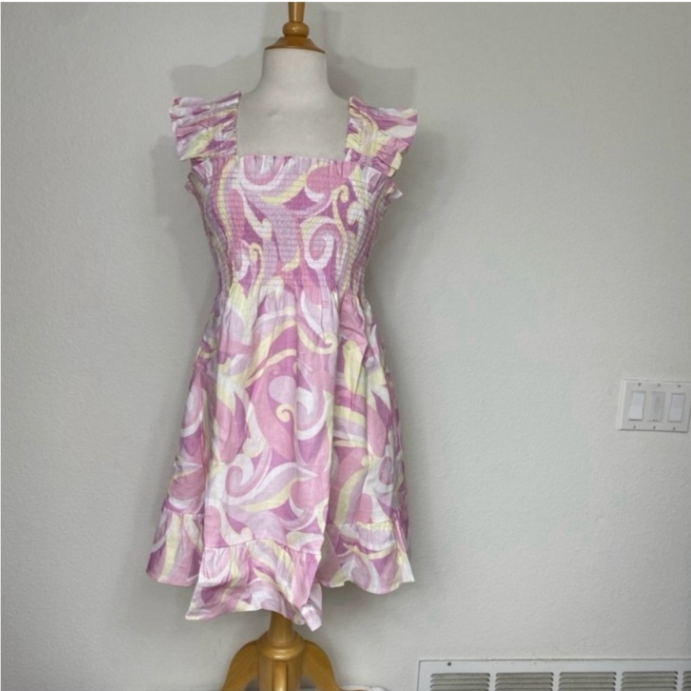 Hill House The Elizabeth Nap Mini Dress Linen Candy Kaleidoscope Size M.